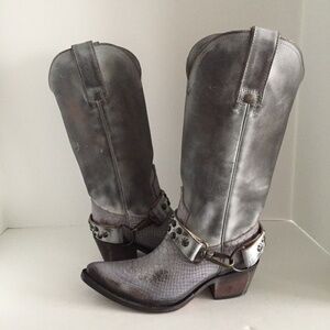 Freebird by Steven Women's Falcon Cowboy Boots Embossed Leather Harness 6 AS IS